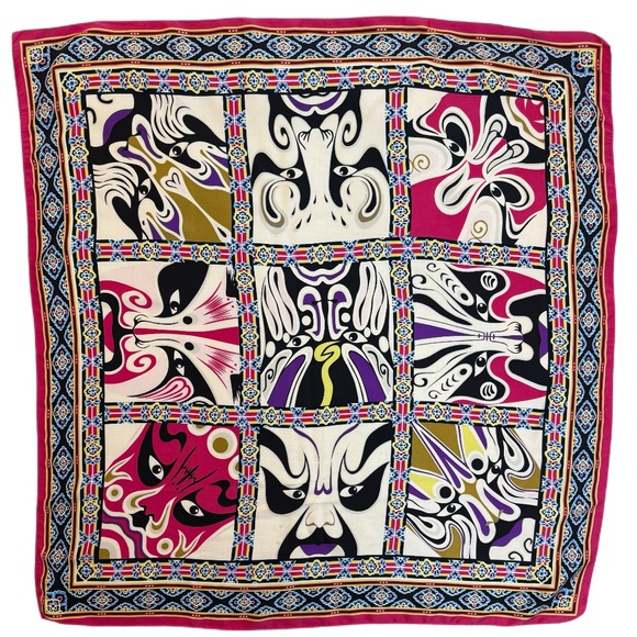Wensli 100% Silk Scarf – 33” Square – Opera Mask Print – 33" Square - Picture 4 of 9